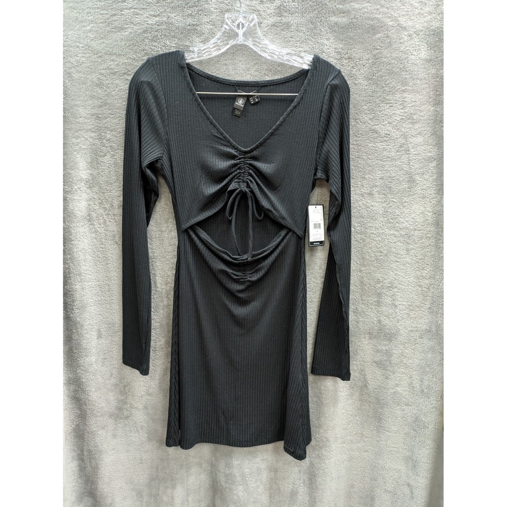 Volcom Go Off Long Sleeve Dress‎ Womens Small Stretch Rib Knit Waist Cut Out